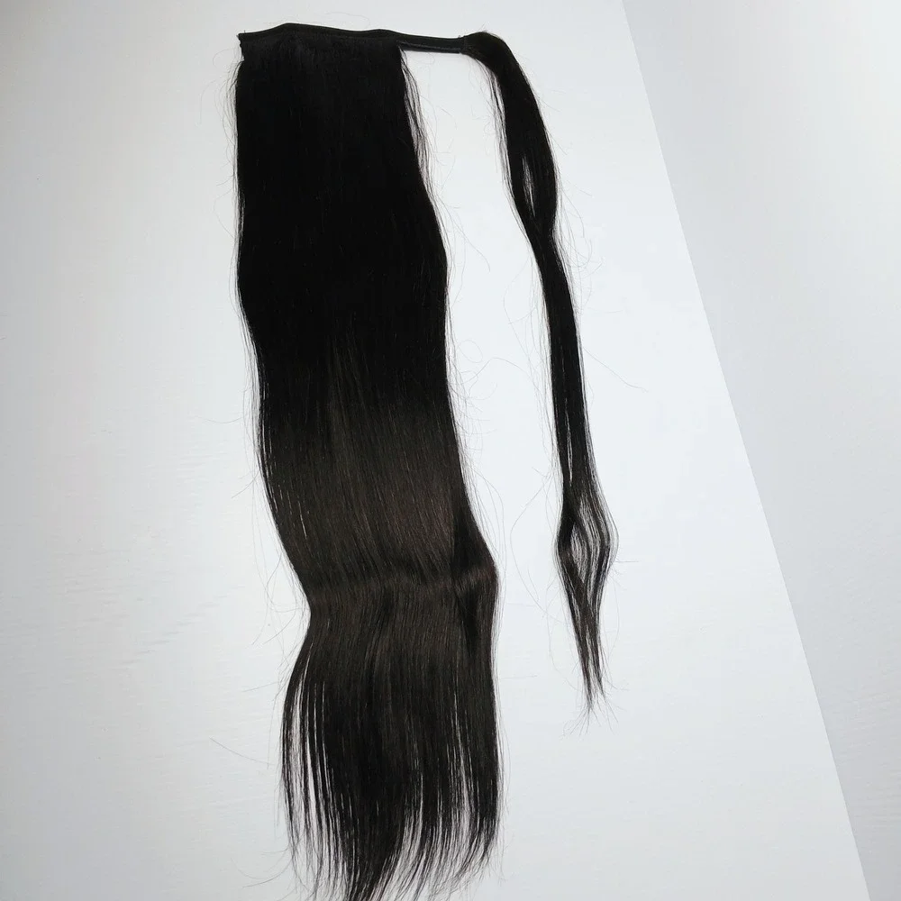 24‎ Inch Human Hair Blend Wrap Around Ponytail Natural Black Straight NEW